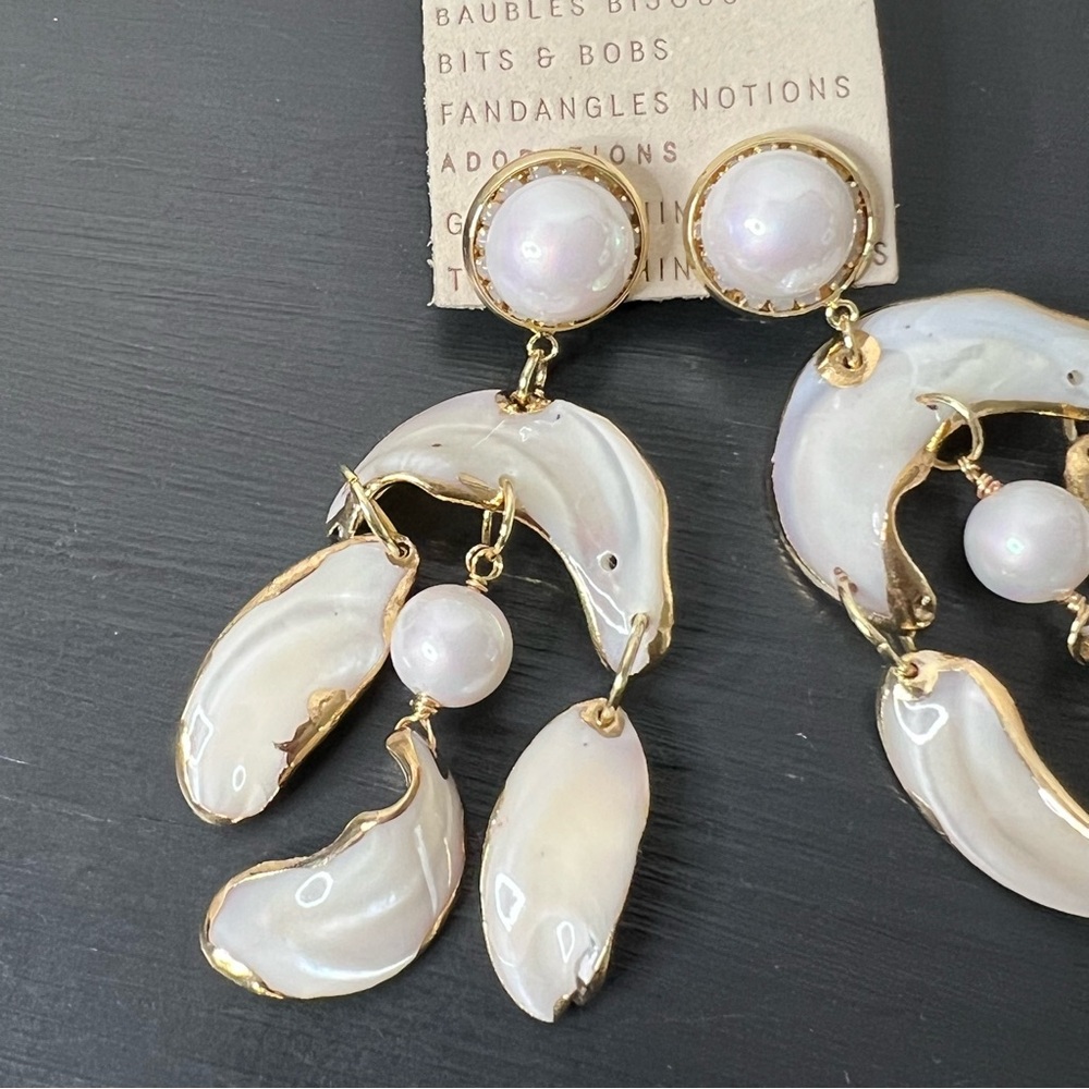 Anthropologie Pearl Enamel Chandelier Drop Earrings NWT - Picture 3 of 4